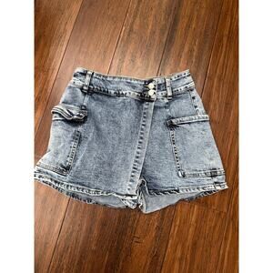 Windsor Trendy Impression Acid-Wash Denim Wrap Skort Medium